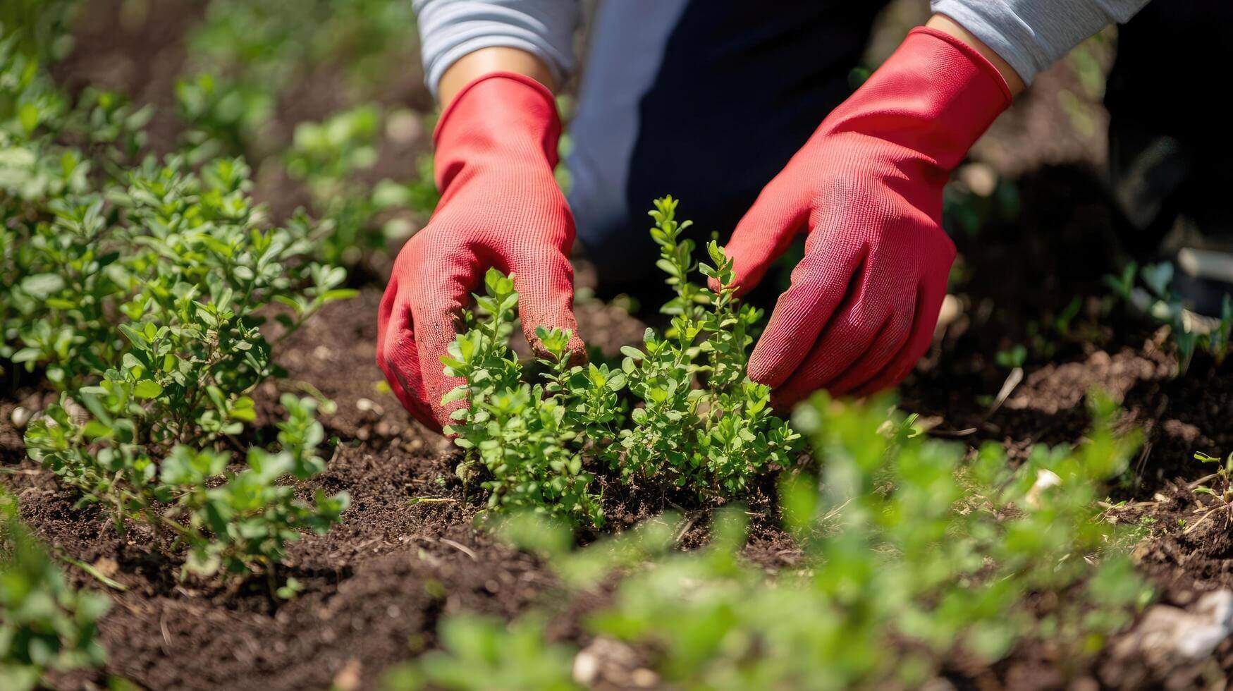 Gardener carefully tending to plants