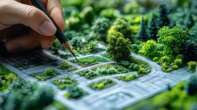 A detailed garden design plan on a table