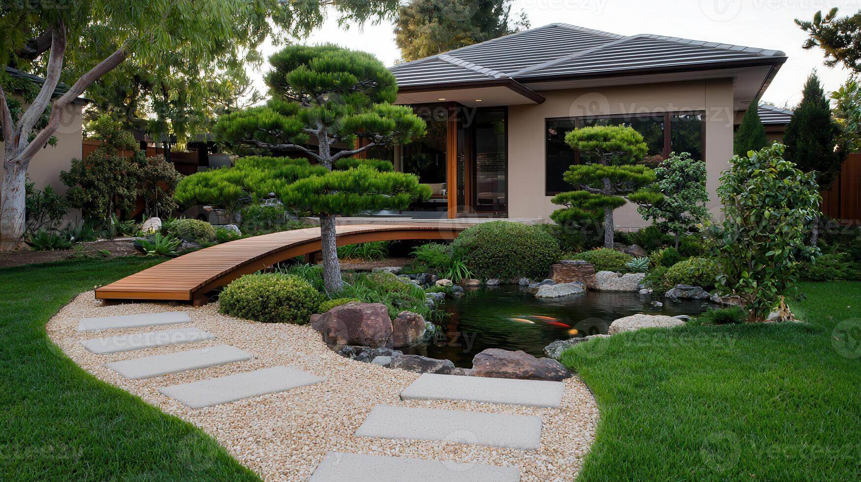 Serene Japanese-inspired garden with a pond